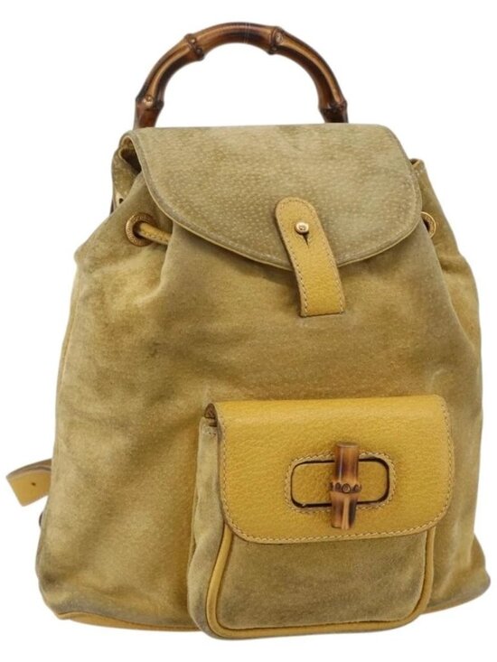 GUCCI Bamboo Backpack Suede Yellow Gold 003 1705 0030 Auth YKZ1234 main image 8